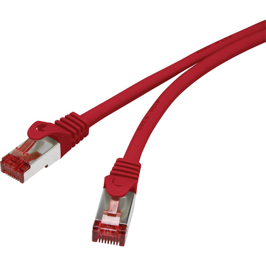 Renkforce RF-3432086 RJ45 Nätverk Anslutningskabel CAT 6 S/FTP 15.00 cm Röd med låsskydd, guldpläterad kontakt, Flamskyddsmedel