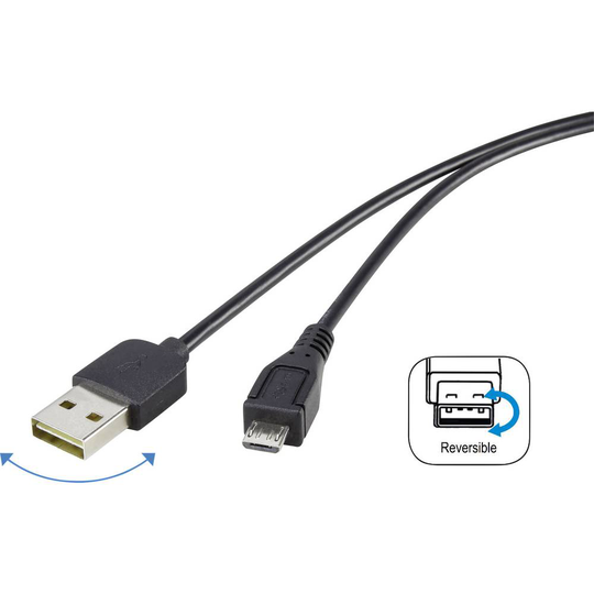 Renkforce RF-4096110 USB 2.0 [1x USB 2.0 A hane - 1x USB 2.0 Micro-B hane] 1.80 m Svart Tillämplig kontakt på båda sidor, guldpläterad kontakt