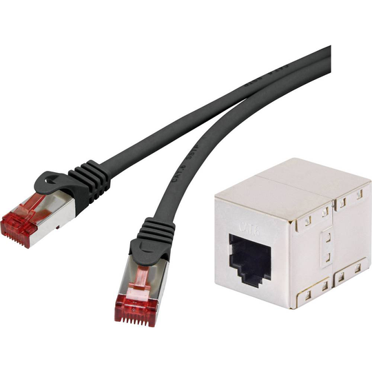 Renkforce RF-3829070 RJ45 Nätverk Förlängningskabel CAT 6 S/FTP 2.00 m Svart med låsskydd, guldpläterad kontakt