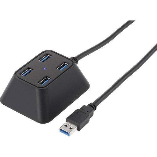 Renkforce Desktop 4 Port USB-Hub 3.0 med status-LED Svart