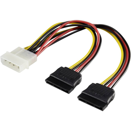 Renkforce Ström Y-adapter [1x IDE-ström 4-pol hane - 2x SATA-strömkontakt hona 15-pol] 20.00 cm Svart, Röd, Gul