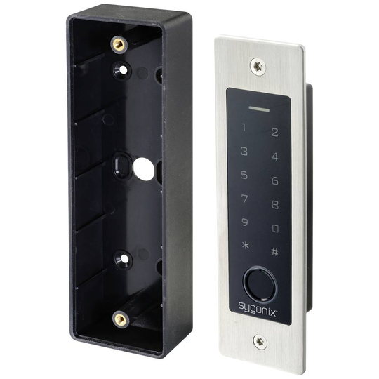 Sygonix SY-5231014 Fingeravtryck/RFID-åtkomstsystem Infälld 12 V/DC, 18 V/DC IP55 med upplyst knappsats