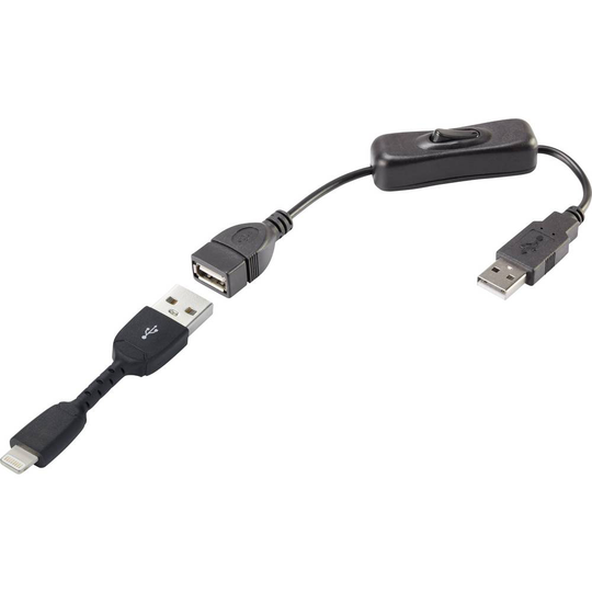 Renkforce RF-3346622 Anslutningskabel [1x USB 2.0 A hane - 1x Apple Lightning hane] 30.00 cm Svart inkl. strömbrytare, guldpläterad kontakt