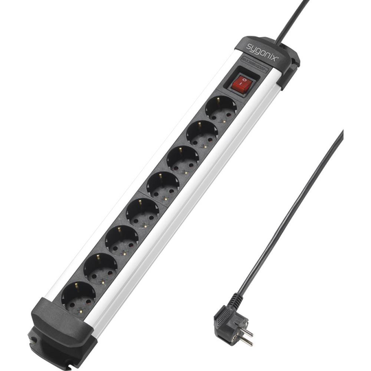 Sygonix SY-4538258 Förgreningsdosa med brytare 8x Svart, Silver Skyddskontakt