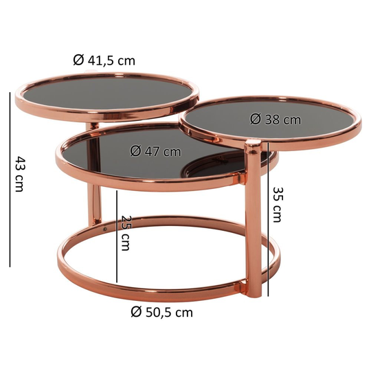 Nancy Beaufort Soffbord - Tre lager - Sidobord - Round Soffbord - Metal - Glas - Svart - Guld / Koppar
