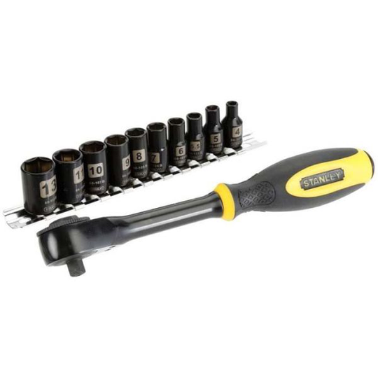 STANLEY 0-94-607 Ringspärrnyckel 1/4", med hylssats 4-13 mm, 11 delar