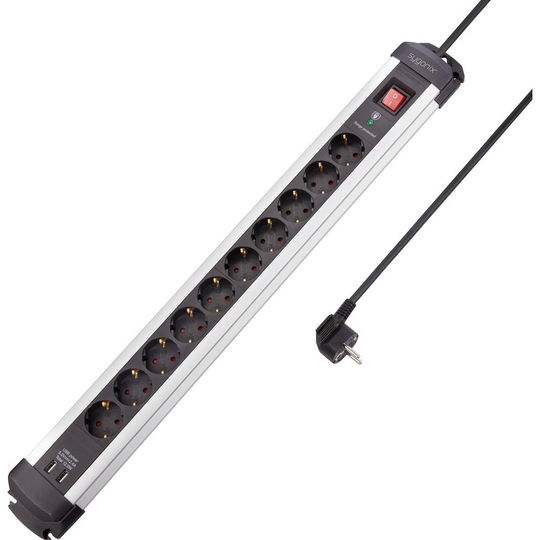 Sygonix SY-4755608 Grenuttag med överspänningsskydd Silver, Svart