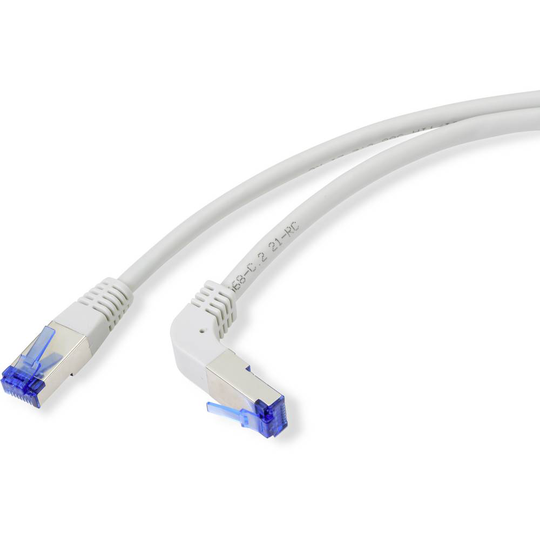 Renkforce RF-4892524 RJ45 RJ45 Anslutningskabel CAT 6A S/FTP 0.15 m Grå 90° nedåtvinklad